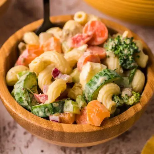 Garden Veggie Macaroni Salad and Creamy Avocado Dressing Recipe