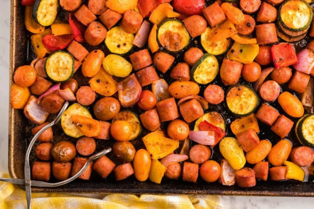 Honey Sriracha Sausage Sheet Pan Dinner