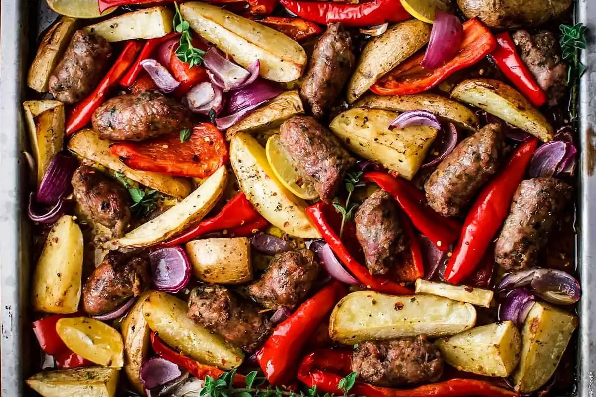 Greek Sausage Sheet Pan Dinner