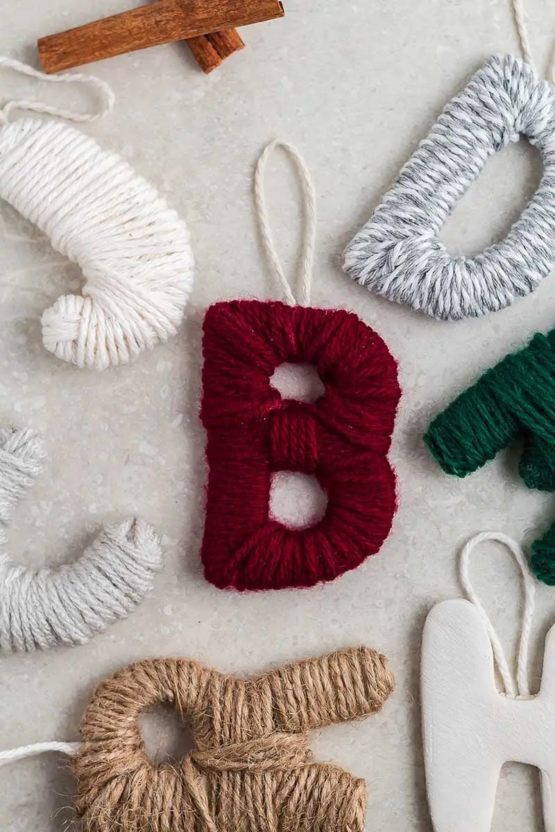 DIY Yarn Wrapped Letter Ornament and Gift Tags