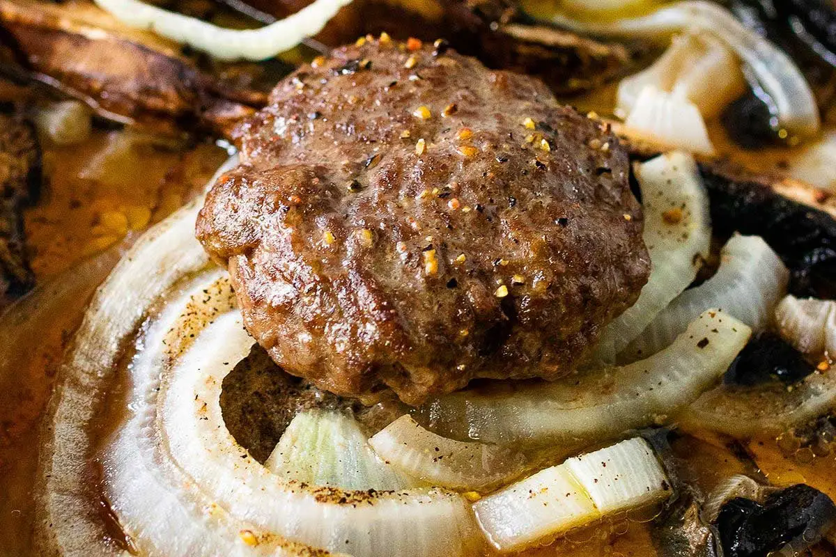 Sheet Pan Hamburger Steak With Mushrooms & Onions