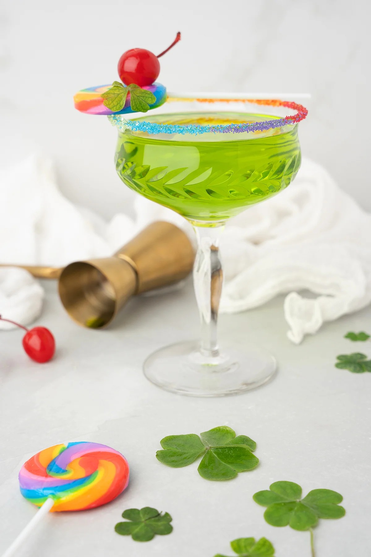 Rainbow Rim Green Irish Whiskey Cocktail