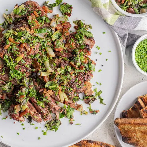 Grilled Steak with Herbed Scallion Topping Recipe