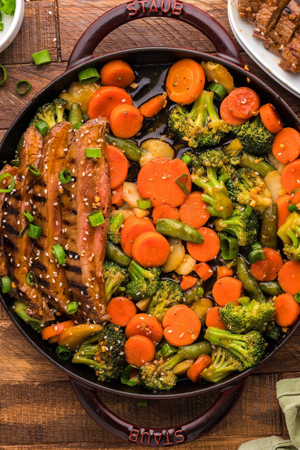 Easy Cast Iron Teriyaki Flank Steak with Veggies