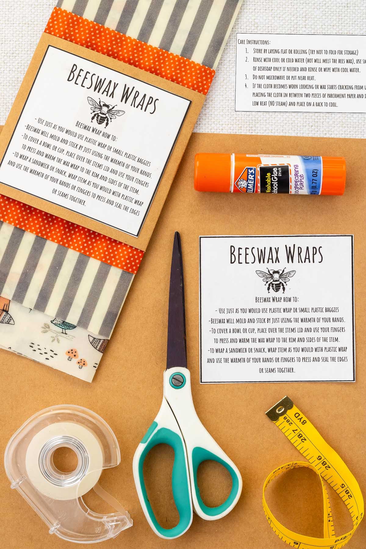 Beeswax Wraps Care Instructions Printable Label