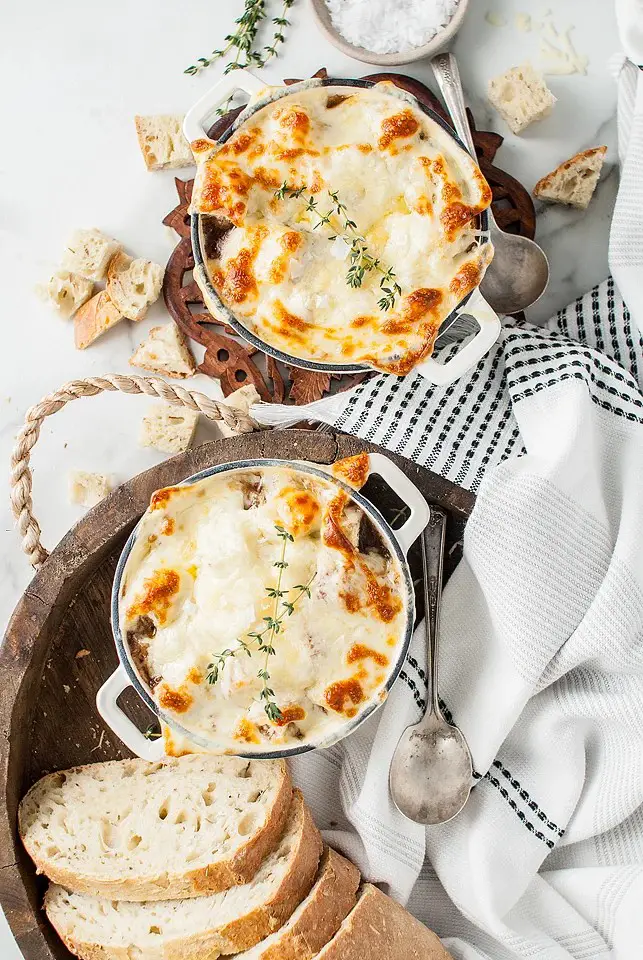 Onion Soup with Fontina and Mozzarella Variations